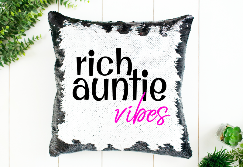 Rich Auntie Vibes Sequin Pillow