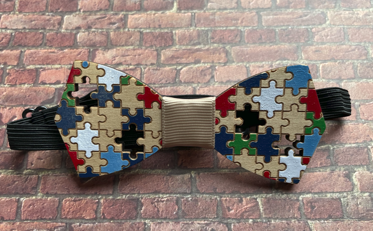 Puzzle Pieces Wooden Bow Tie