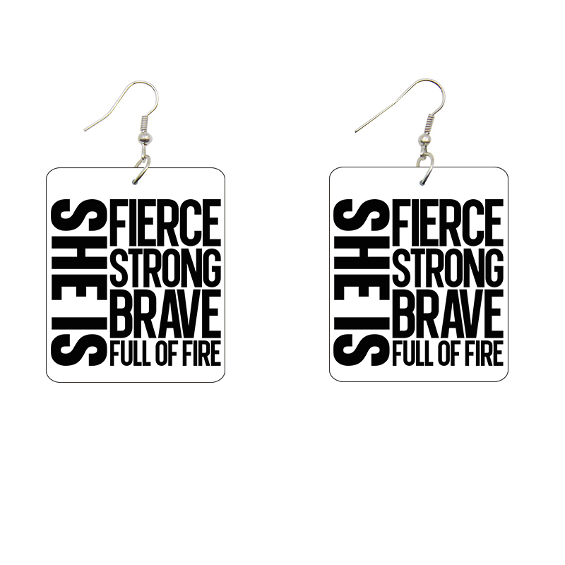 She Is Fierce Rectangle Wooden Earrings