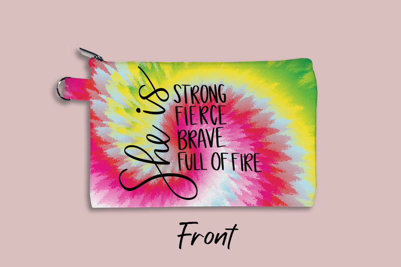 She is Strong Fierce Brave Full of Fire Tie-Dye Personalized Cosmetic Bag