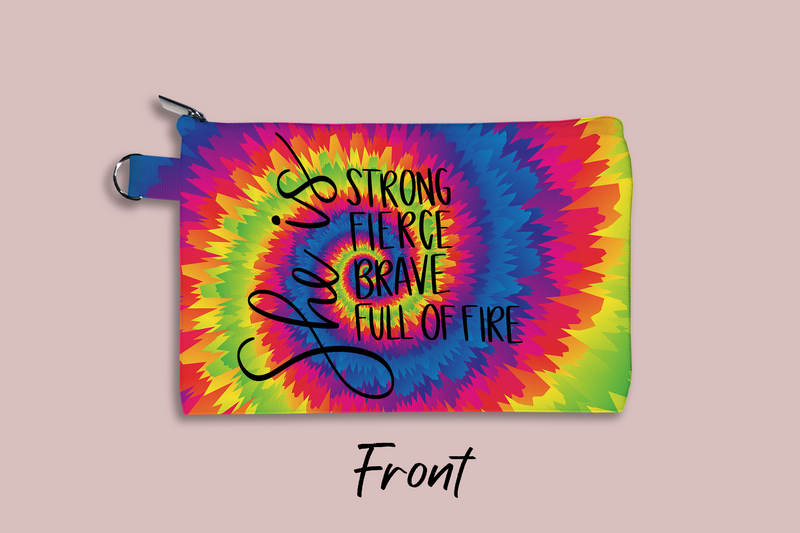 She is Strong Fierce Brave Full of Fire Tie-Dye Personalized Cosmetic Bag