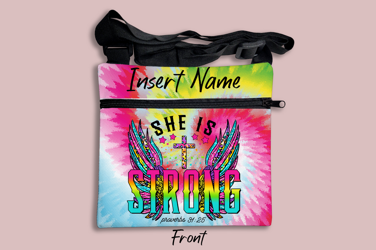 She is Strong (Proverbs 31:25) Cross Body Bag + FREE Bookmark