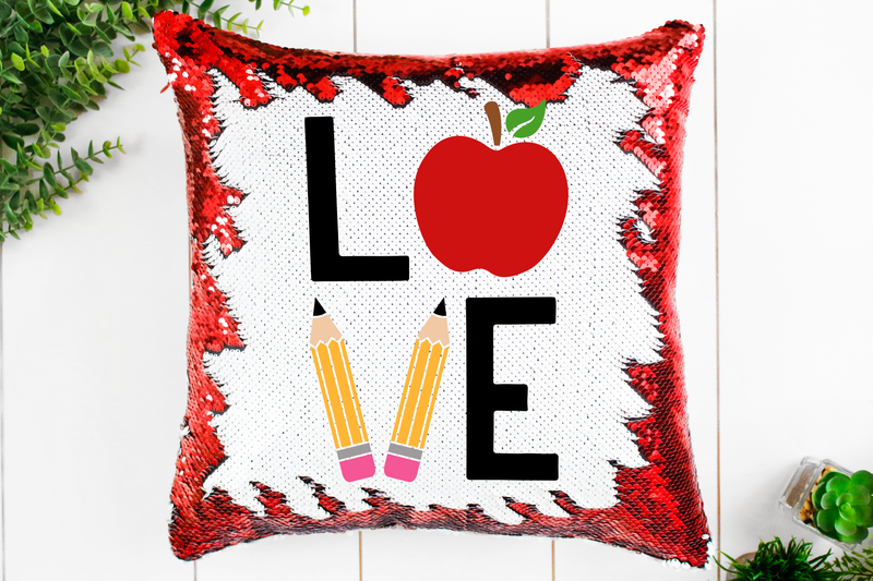 Teacher Love Sequin Pillow