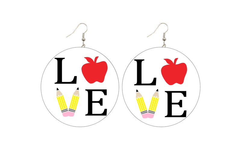 Teacher Love Wooden Earrings