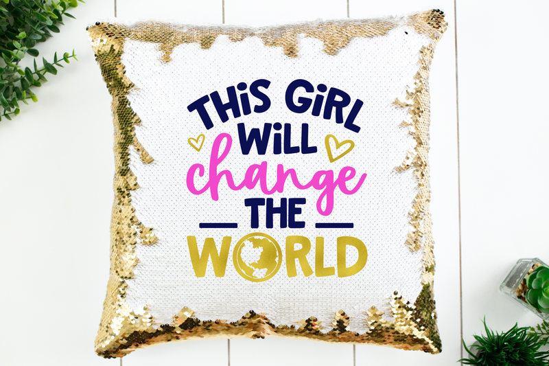 This Girl Will Change The World Sequin Pillow