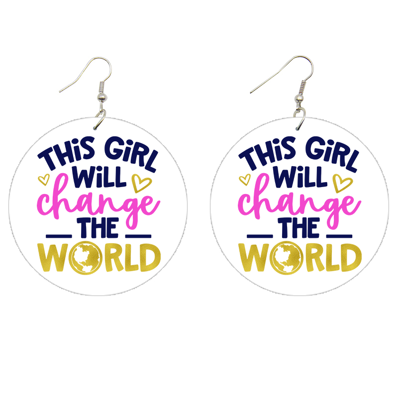 This Girl Will Change The World Wooden Earrings (Kids/Tween - 5cm)