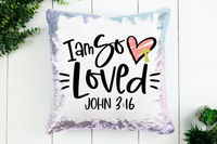 I am So Loved (John 3:16) Sequin Pillow